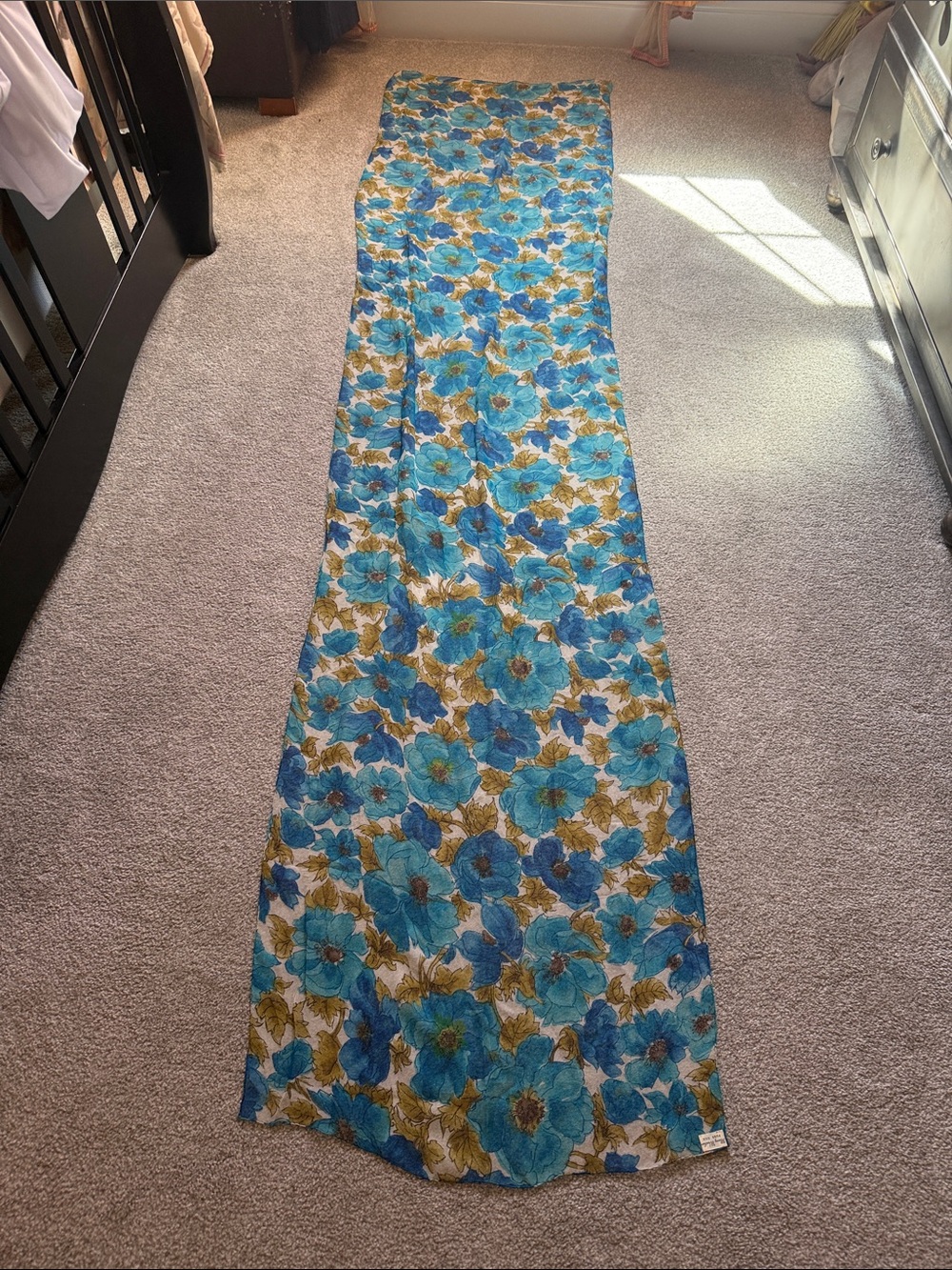 Blue Floral Silk Scarf